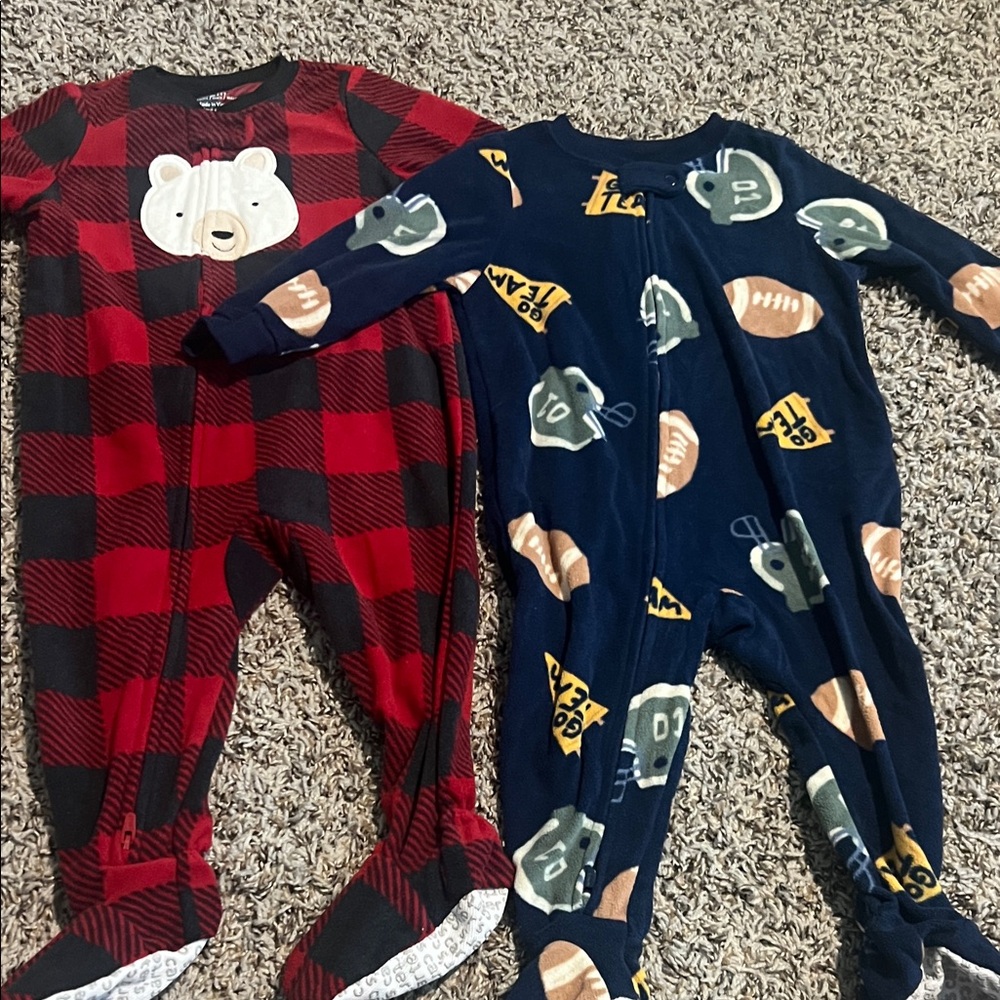 Carter's Red Buffalo Plaid Bear Footed One-Piece Pajamas